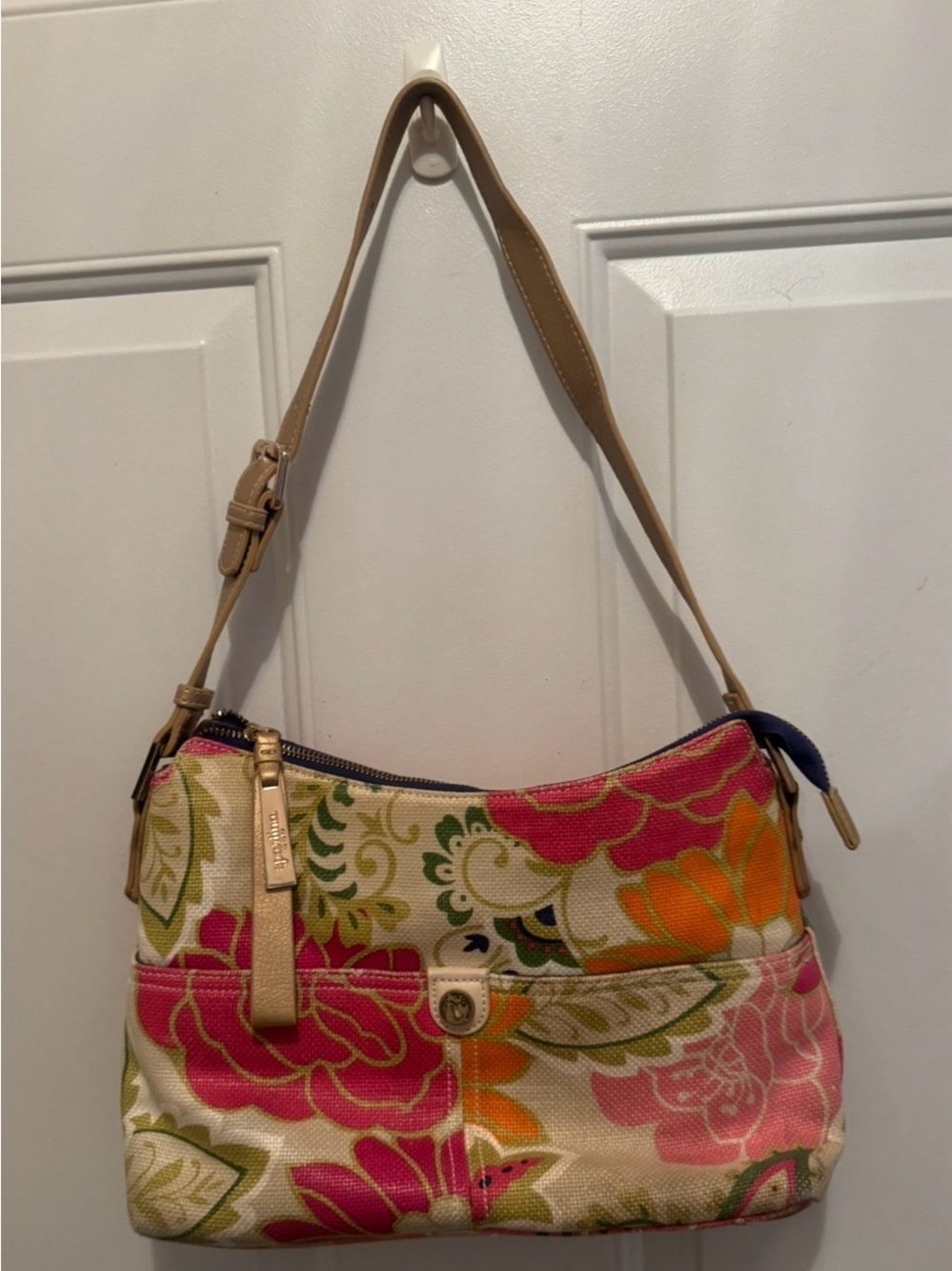 Spartina 449 Floral Canvas Shoulder Bag in Pink, Orange & Tan